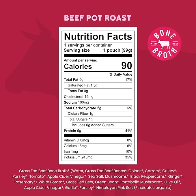 Serenity Kids 7+ Months Beef Pot Roast Bone Broth Puree Baby Food Pouches - No Added Sugar Beef Bone Broth Puree - Protein-Packed Toddler Meal - BPA-Free Toddler Food Pouch - 3.5 Oz, Pack of 12