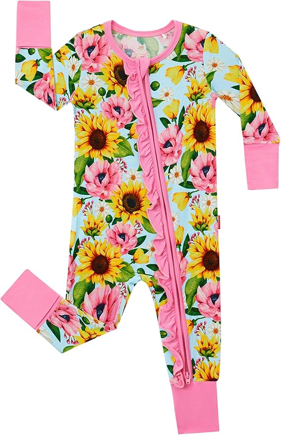 Bamboo Viscose Baby Girl Footless Pajamas Ruffled Baby Sleepers with 2 Way Zipper