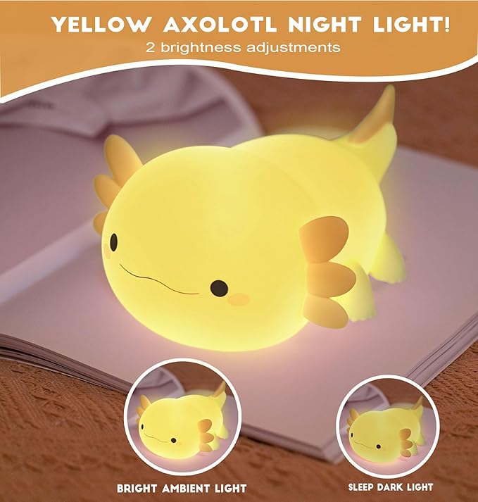 DREAMING MY DREAM Axolotl Night Light for Kids,Cute Axolotl Gifts lamp Rechargeable Light Table Bedside Lamp,LED Animal Silicone Nursery Night Lamp Cute Room Decor for Kids Girls Boys