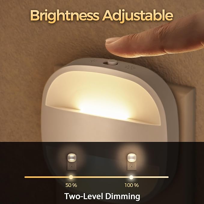 DORESshop Led Night Lights Plug Into Wall, 4 Packs Foldable Plug in Night Light Portable Dimmable Mini with Dusk to Dawn Sensor, 3000K Ideal Travel Night Light for Bedroom, Stairs, Hallway