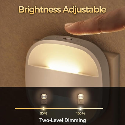 DORESshop Led Night Lights Plug Into Wall, 4 Packs Foldable Plug in Night Light Portable Dimmable Mini with Dusk to Dawn Sensor, 3000K Ideal Travel Night Light for Bedroom, Stairs, Hallway
