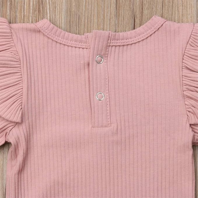 Mubineo Infant Baby Girl Basic Plain Rib Knit Ruffle Long Sleeve Romper Bodysuit Tops