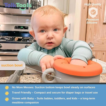 TalkTools Itsy Bowl with Locking Lid - Platinum grade silicone with Volume Lines, Curved Walls for Easy Scooping - for Babies, Toddlers, Children, and Elderly - Snack Cup Lid Accessory (Ocean)