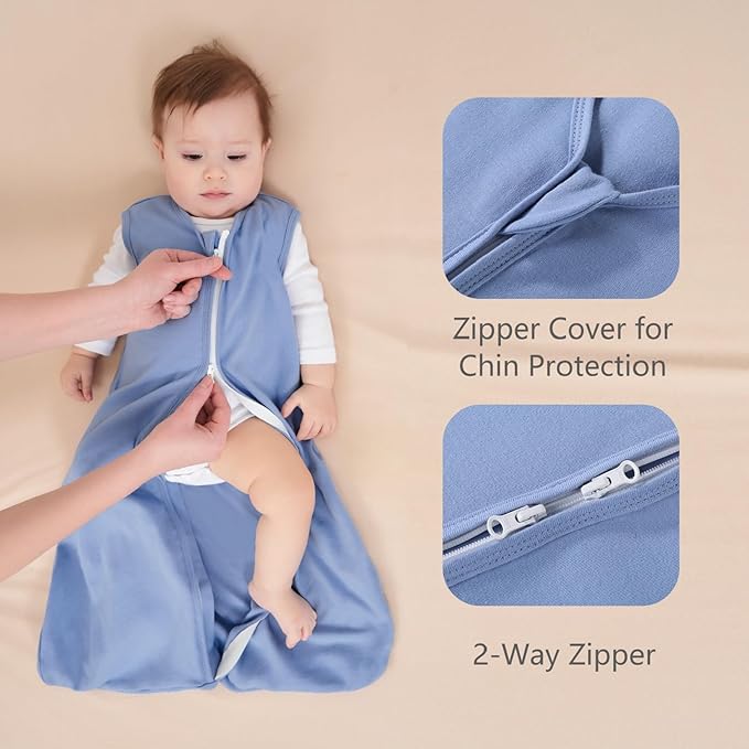 Baby Sleep Sack 12-18 Months, 100% Cotton Sleeping Sack for Newborn and Infant, 3 Pack Baby Wearable Blanket, 0.5 Tog Lightweight Double Zipper Sleep Bag Cyan