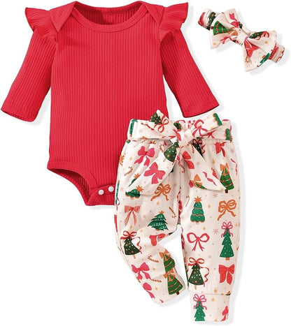 Aalizzwell Preemie Newborn Infant Baby Girls Clothes Ribbed Romper Bodysuit Pants Set Fall Winter Outfits