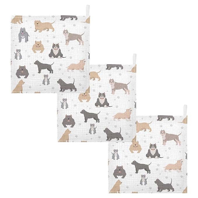 vvfelixl Baby Muslin Washcloths American Bully Dogs Baby Burp Cloths Cotton Baby Face Towel for Newborn Infants Boys Girls Soft and Absorbent 11.8 X 11.8In, 3 Pack