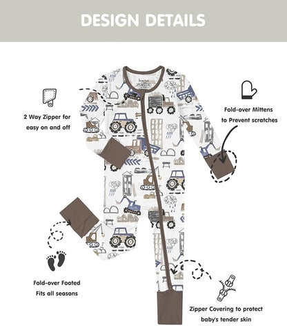 Jimonda Bamboo Baby Boys Romper Fold-Over Footies and Mitten Pajamas Long Sleeve Sleeper Girl Footless Clothes 3-Packs