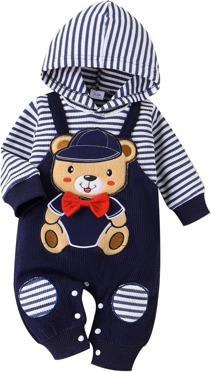 Baby Boy Clothes Newborn Hoodie Romper Fall Winter One-piece Outfit Infant Cute Cartoon Clothing Set 0-18 Months