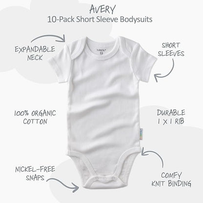 unisex-baby Avery 10-pack Short Sleeve Bodysuits 100% Organic Cotton for Baby Boys & Girls