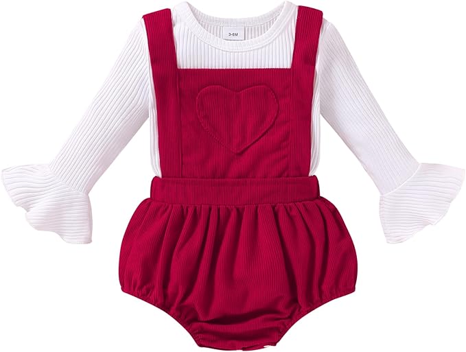Tiny Cutey Newborn Baby Girl Clothes Bell Sleeve Romper and Corduroy Overalls Shorts Infant Girl Fall Outfits