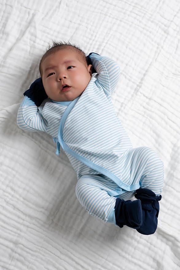 monica + andy Kimono Tie Long Sleeve One Piece, 100% Organic Baby Clothes for Girls & Boys, Preemie, Newborn & Infant