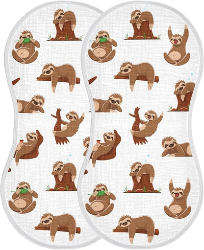 vvfelixl Muslin Burp Cloths Sleeping Sloth Baby Washcloths for Baby Girl Boys 2 Pack