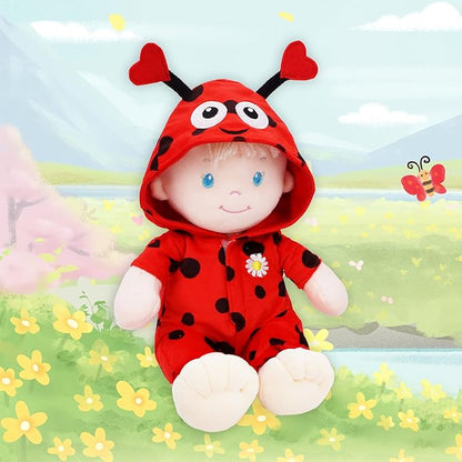 June Garden 12" Sweet Dolly Ladybug - Stuffed Ultra Soft Baby Doll for Birth and Up - Ladybug Outfit