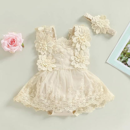 Sasaerucure Infant Baby Girl Summer Outfits Sleeveless Dress Romper Lace Tutu Onesie One Piece Ruffle Bodysuit