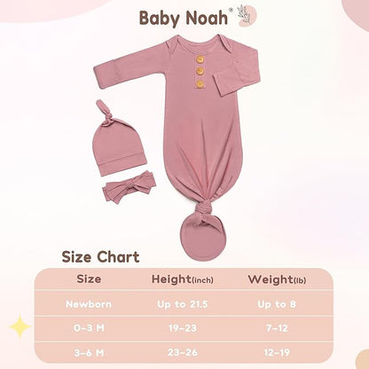 Soft Baby Knot Gown 0-3 Months, Newborn Announcement Sleepers With Mitten Cuffs and Personalized Wooden Name Tag