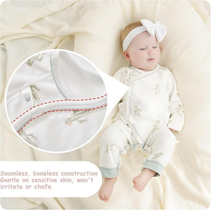 100% Organic Cotton Soft 0-6 Months Unisex Footless Newborn Baby Sleepers Pajamas Romper Boys Girls Long Sleeve