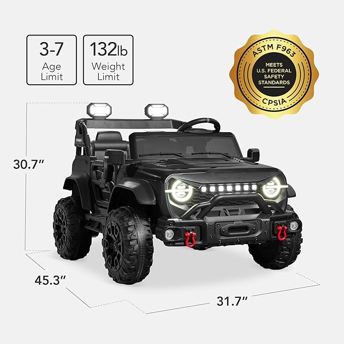 Best Choice Products Kids 24V 2-Seater Electric Ride On Car Truck w/ 132lb Weight Capacity, Parent Control, Bluetooth, LED Lights - Black