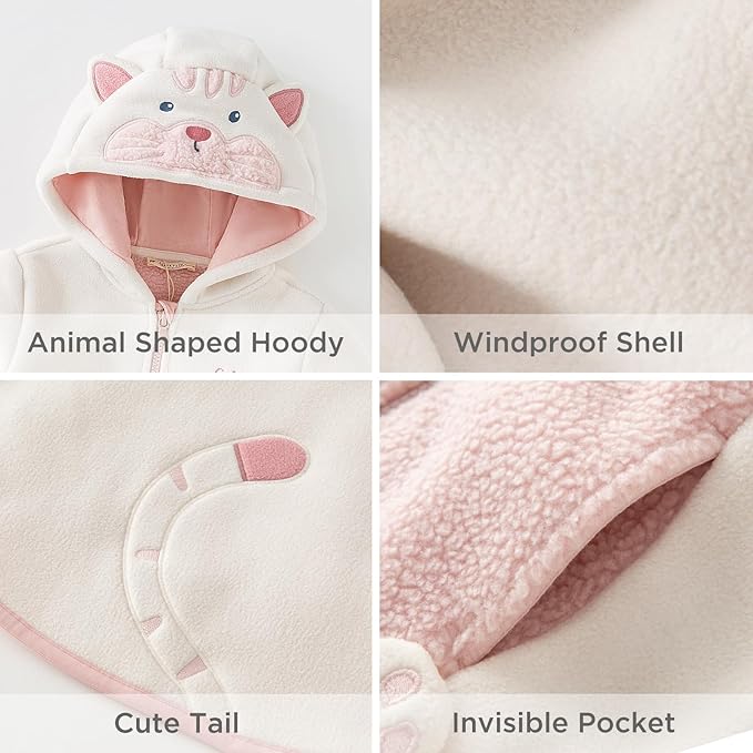DAVE&BELLA Toddler Fleece Jacket, Baby Boys Girls Animal-shaped Hooded Zipper Long Sleeve Warm Spring Autumn Outerwear Coat