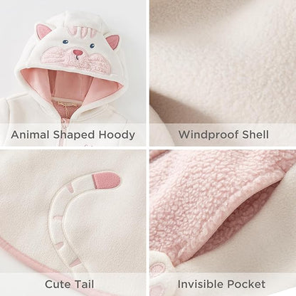 DAVE&BELLA Toddler Fleece Jacket, Baby Boys Girls Animal-shaped Hooded Zipper Long Sleeve Warm Spring Autumn Outerwear Coat