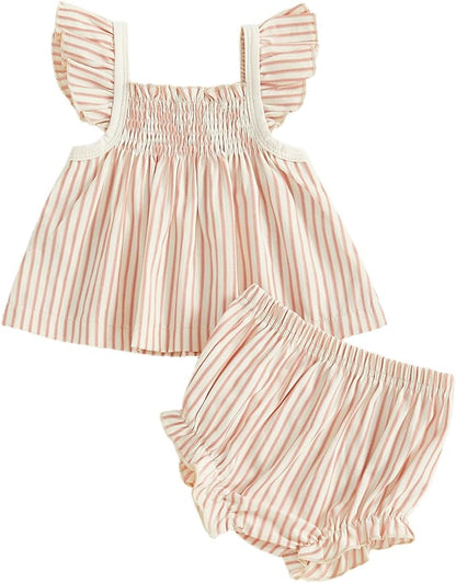 Mubineo Baby Girl Summer Clothes Cute Ruffle Tops Dress Shorts Outfits Set Infant Toddler Shrit Bloomers Princess Outfit