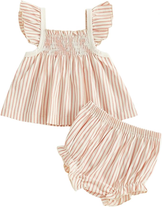 Mubineo Baby Girl Summer Clothes Cute Ruffle Tops Dress Shorts Outfits Set Infant Toddler Shrit Bloomers Princess Outfit