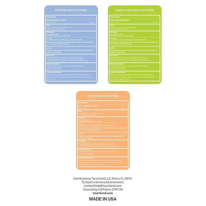 Touchland Hydrating Hand Sanitizer Spray, FRESH Trio Set (Mint, Citrus, Lemon Lime), 1 FL. OZ. Travel Size Power Mist Sprays (Set of 3)