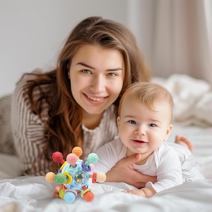 Baby Montessori Teething Toys for 0-6 6-12 Months, Food Grade Teether Sensory Toys for Babies 0 3 6 9 12 Months, Infant Newborn Developmental Learning Rattle Toys Gifts for Baby Boys Girls