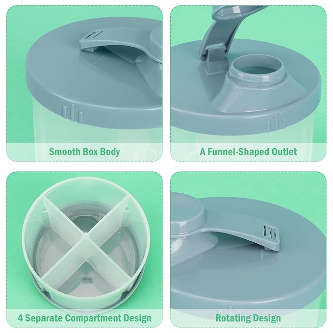 Accmor Baby Formula Dispenser On The Go, Non-Spill Rotating Four-Compartment Formula Container to Go, Milk Powder Kids Snack Container for Infant Toddler Travel Outdoor, Blue