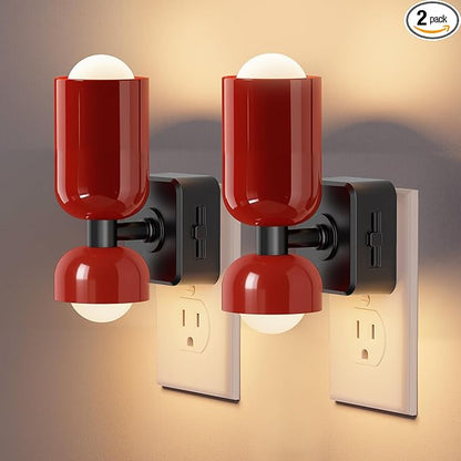 L LOHAS LED Night Light, Night Lights Plug into Wall, 0-100LM Bathroom Night Light, Dusk to Dawn Dimmable Nightlight, Modern Metal Red Nightlight for Bedroom,Mirror Restroom[2 Pack]