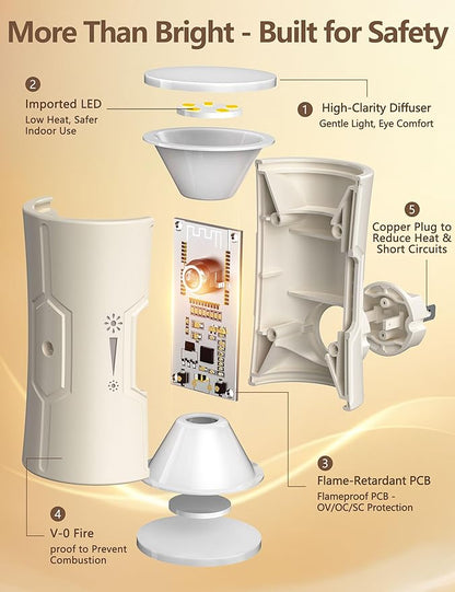 Night Light, LED Night Lights Plug into Wall, [2 Pack] Warm White 3000K, 0-100LM Adjustable Brightness Light Sensor Nightlights Plug in Wall for Hallway, Bathroom, Adults, Neutral Beige