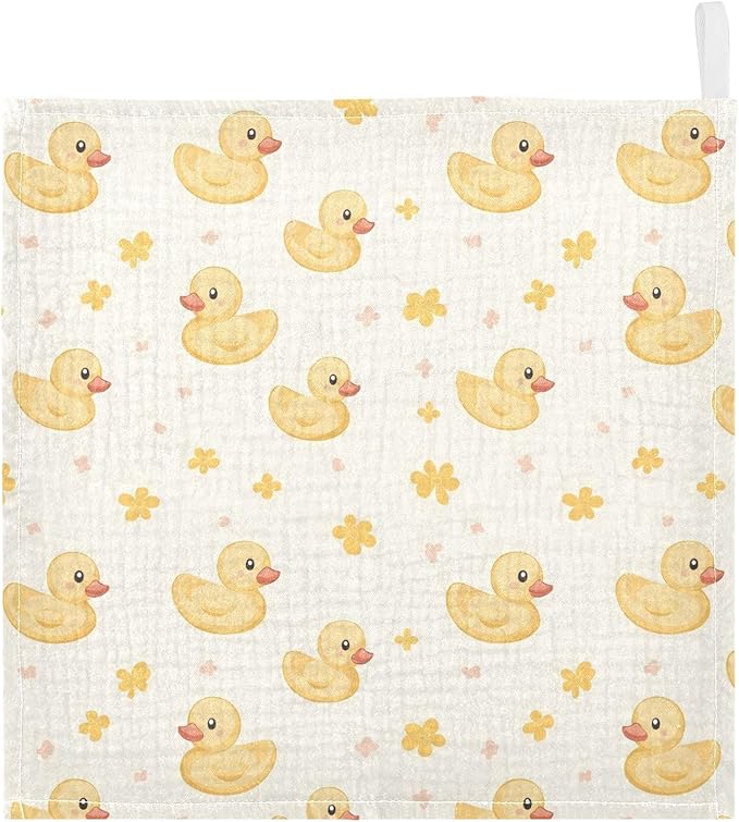 vvfelixl Baby Muslin Washcloths Cute Yellow Rubber Ducks Baby Burp Cloths Cotton Babys Face Towel for Newborn Infants Boys Girls Soft and Absorbent 11.8 X 11.8 in, 3 Pack