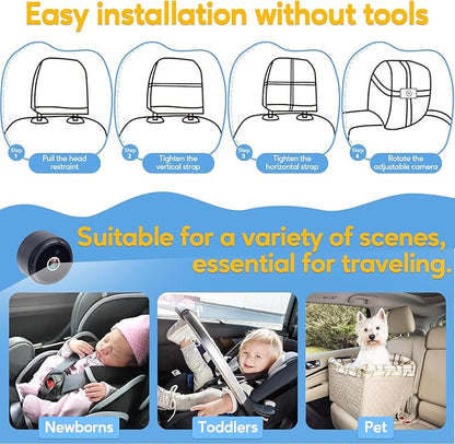Carseat Car Camera for Baby: HD 1080P Display Real-Time Monitoring for Infants 0-4 Years No Delay - Clear Night Vision USB Plug-Play Safe and Durable Easy Setup Peace of Mind While Driving on the Go