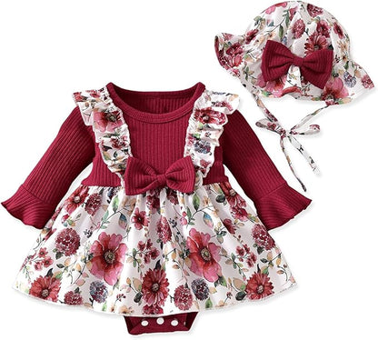 Aalizzwell Infant Baby Girls One Piece Romper Dress with Hat 0-18 Months