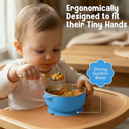 o'doe Baby Bowls – Stainless Steel Baby Feeding Bowls with Suction | Non-Slip Toddler Bowls for Self Feeding | BPA-Free Kids Bowls for Baby Food | Stainless Steel Bowls Kids