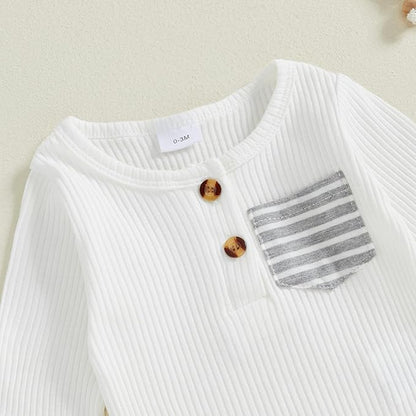 fhutpw Baby Boy Clothes 3 6 12 18 Months Ribbed Knitted Long Sleeve Romper and Pants Sets Newborn Fall Splicing Color Outfits