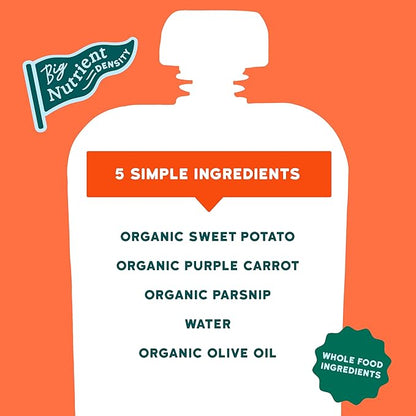 Serenity Kids 6+ Months Baby Food Pouches Veggie Puree - Sweet Potato & Parsnip - USDA Organic Snack Pouches - No Added Sugar Baby Snacks - Allergen Free Toddler Food - 3.5 Oz, 6 Pack