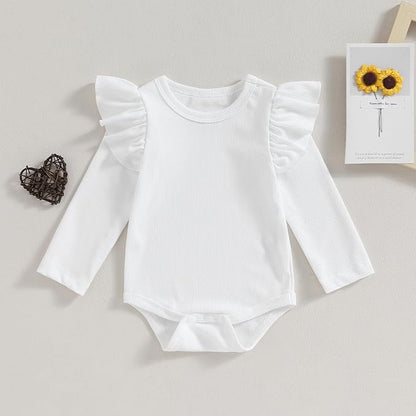 Newborn Infant Baby Girl Solid Ruffle Romper Bodysuit Jumpsuit Casual Clothes One Piece Outfit
