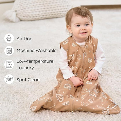 Baby Sleep Sack 18-24 months, 100% Cotton Sleeping Sack for Newborn and Infant, 3 Pack Baby Wearable Blanket for Boy and Girl, 0.5 Tog Lightweight Double Zipper Sleep Bag Coffee Dinosaur Planet