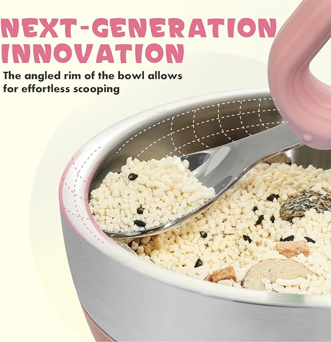 MR. CHOU Baby Suction Bowl Set with Spoon & Fork, Double-Layer 18/8 Stainless Steel Toddler Bowls with BPA Free Airtight Lid, Food Grade Infant Self-Feeding Bowl, First Stage Led Weaning Supplies Pink