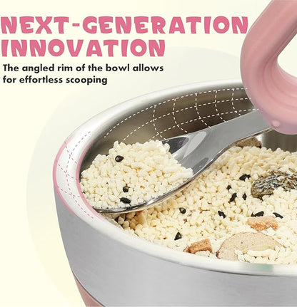 MR. CHOU Baby Suction Bowl Set with Spoon & Fork, Double-Layer 18/8 Stainless Steel Toddler Bowls with BPA Free Airtight Lid, Food Grade Infant Self-Feeding Bowl, First Stage Led Weaning Supplies Pink