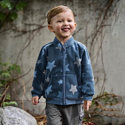 DAVE&BELLA Toddler Printed Polar Fleece Jacket, Zip Up Lightweight Outerwear for Kids Boys Girls Fall Spring Coat 2-9 Years