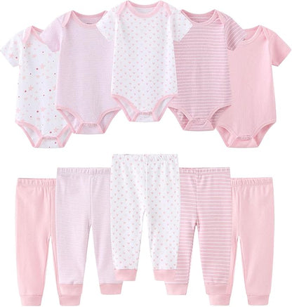 Baby Bodysuit and Pant Set 10-pcs Cotton Soft Newborn Boy Girl Clothes Outfits