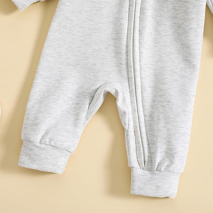 Newborn Baby Boy Fall Outfit Romper Long Sleeve Hooded Contrast Color Zipper Onesie Jumpsuit Bodysuit Infant Clothes