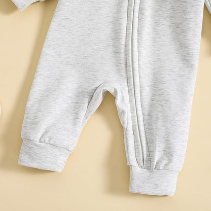 Newborn Baby Boy Fall Outfit Romper Long Sleeve Hooded Contrast Color Zipper Onesie Jumpsuit Bodysuit Infant Clothes