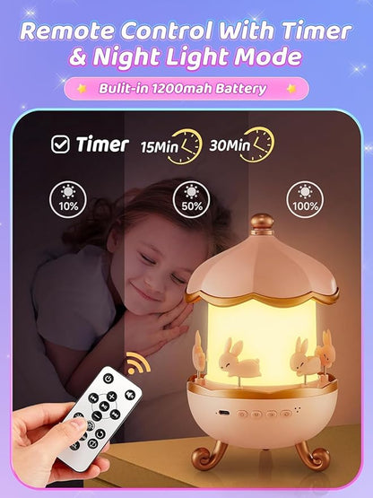 One Fire Princess Gifts for Girls Toys, 15 Music+15 Films+315 Colors Night Light Projector, 360°+Remote+Cordless Star Projector for Kids, Mermaid Gifts for Girls Room Decor, Pink Baby Toddler Toys