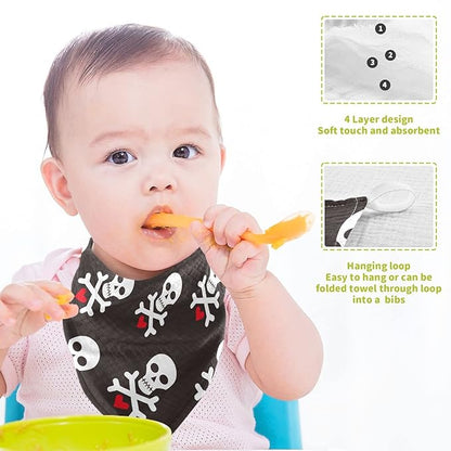 Baby Washcloths Cotton Skull Red Heart Baby Muslin Washcloths Soft Baby Face Towel for Newborn Infants Baby Wipes, 11.8 X 11.8 Inch, 5 Pack