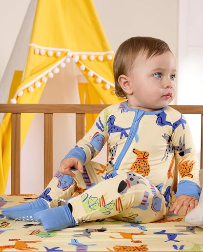 Bamboo Viscose Baby Convertible Footie Pajama, Zipper Pajamas for Baby Boys & Girls, Sleep & Play Footed Pjs