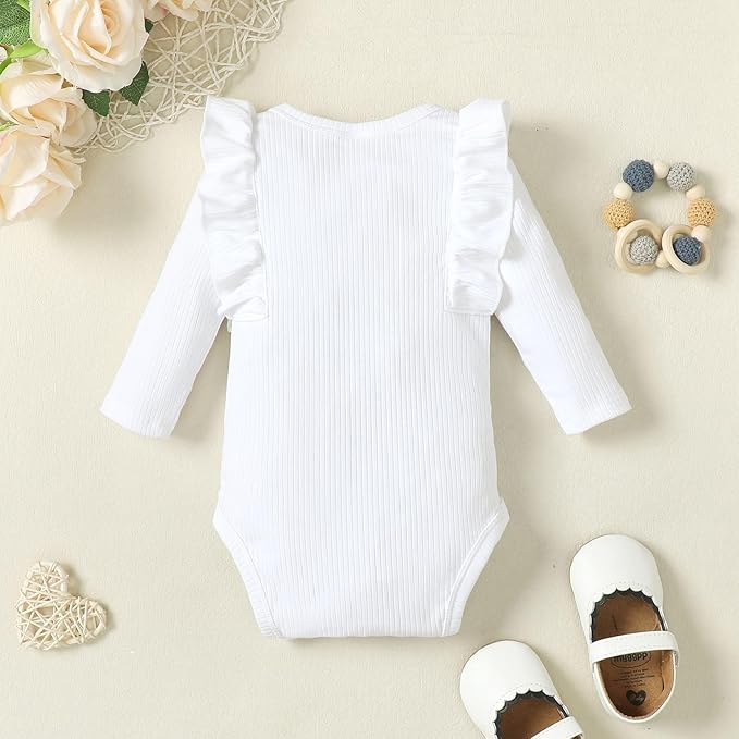 0-24M Infant Ribbed Romper Baby Girls Knit Ruffle Bodysuit Toddler Girl Solid Color Jumpsuit Holiday Shirt Tpos
