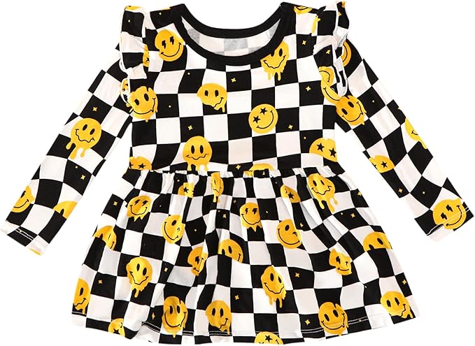 Baby Girl Bodysuit Dress- Viscose Made from Bamboo, Long Sleeve Flutter Skater Dress with Bodysuit Infant Outfit