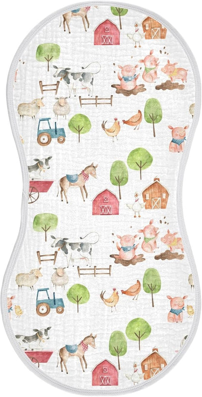 vvfelixl Baby Burp Cloths Watercolor Farm Animals Baby Newborn Cotton Burping Cloths Set Baby Washcloths 4 Pack White